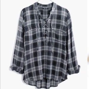 Madewell Lace Up Plaid Top